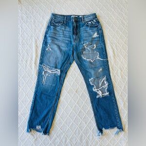 Kancan Distressed High Waister Straight Blue Jeans